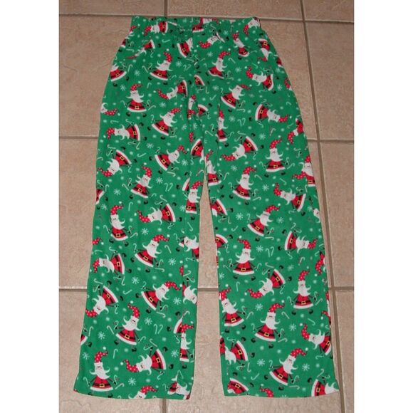 Unisex Sz 14 Green Soft Fleece Christmas Holiday Santa Claus Lounge Sleep Pants - Picture 1 of 2